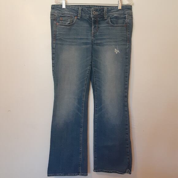 American Eagle Jeans Womens 10 Blue Slim Boot Cut Stretch Distressed - Picture 1 of 10